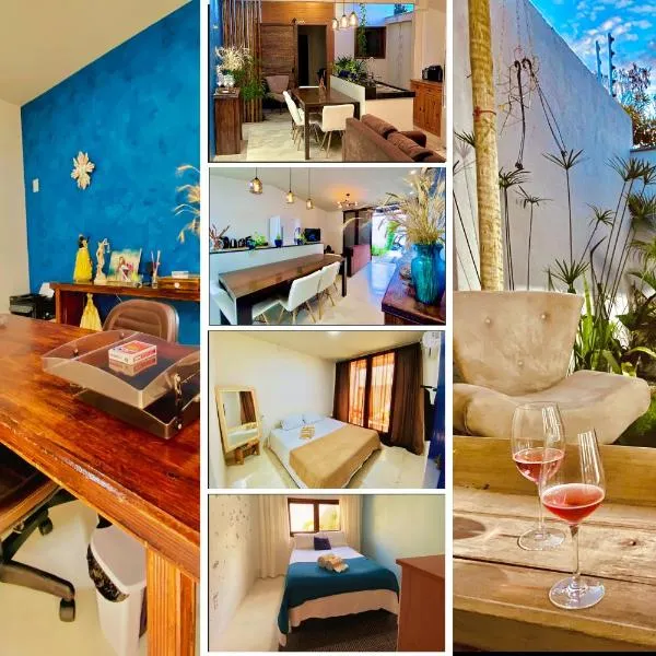 CASA de 2 QUARTOS, com SUITE com cama KING SIZE, AR CONDICIONADO, HOME OFFICE com WiFi, Jardins e CLOSET em Condomínio Tranquilo a 9min da PRAIA e do AEROPORTO